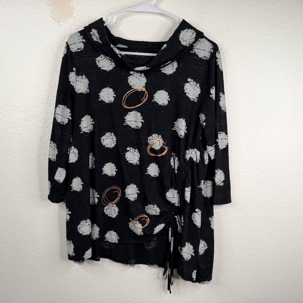 Habitat Women's Top Black Sz M Funnel Neck Ruched Side Lagenlook Artsy Eclectic